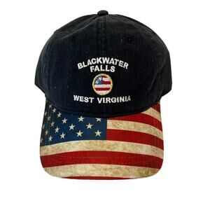 American Flag Hat Cap Blackwater Falls West Virginia Embroidered Logo Black NWT